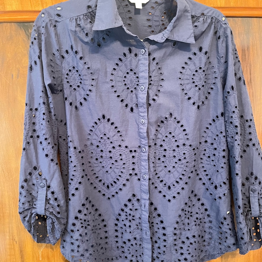 Adiva Navy Eyelet Blouse